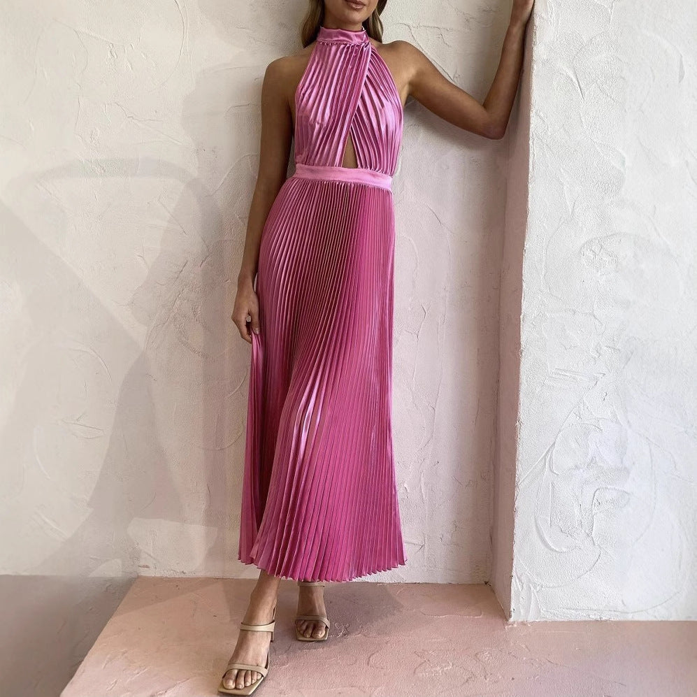 Damen Plissiertes Maxikleid mit hochgeschlossenem Design und Cut-Out-Details Drune