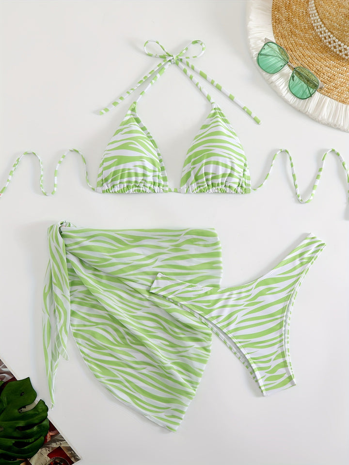 Damen Triangel-Bikini Set mit modischer Wickeltunika Drune