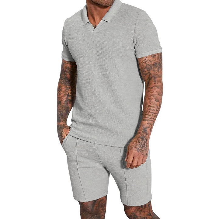 Herren Polohemd und Shorts Set mit modernem Strukturdesign Drune