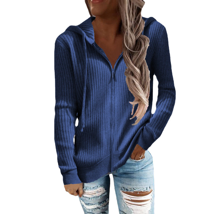 Damen Strickjacke mit Kapuze und Rippstruktur Drune