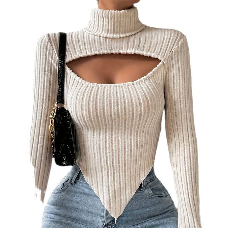 Damen Langarm-Body mit asymmetrischem Ausschnitt und Rippstruktur Drune