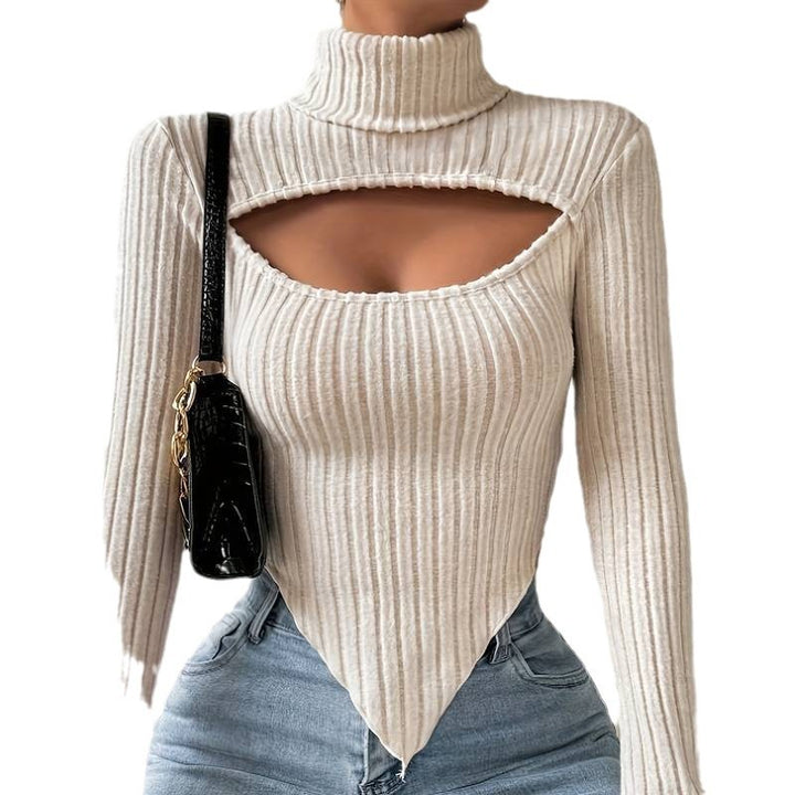 Damen Langarm-Body mit asymmetrischem Ausschnitt und Rippstruktur Drune