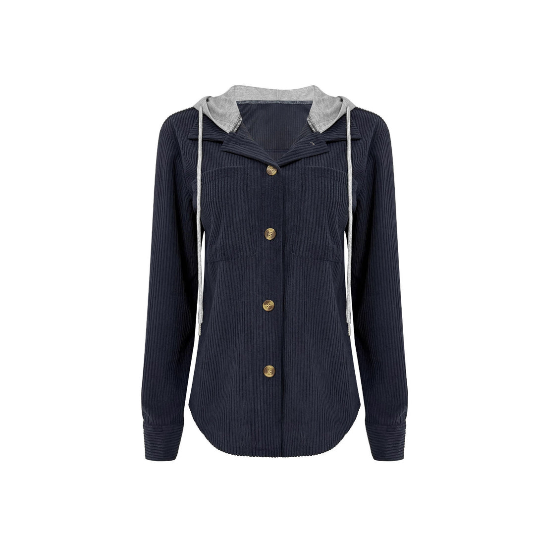 Damen gestreifte Hemdjacke mit Kapuze und praktischen Taschen Drune