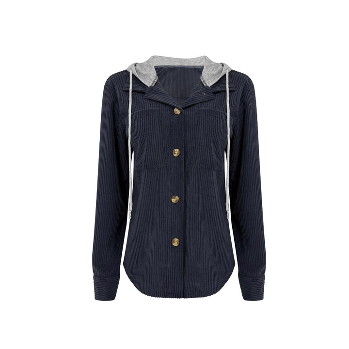 Damen gestreifte Hemdjacke mit Kapuze und praktischen Taschen Drune