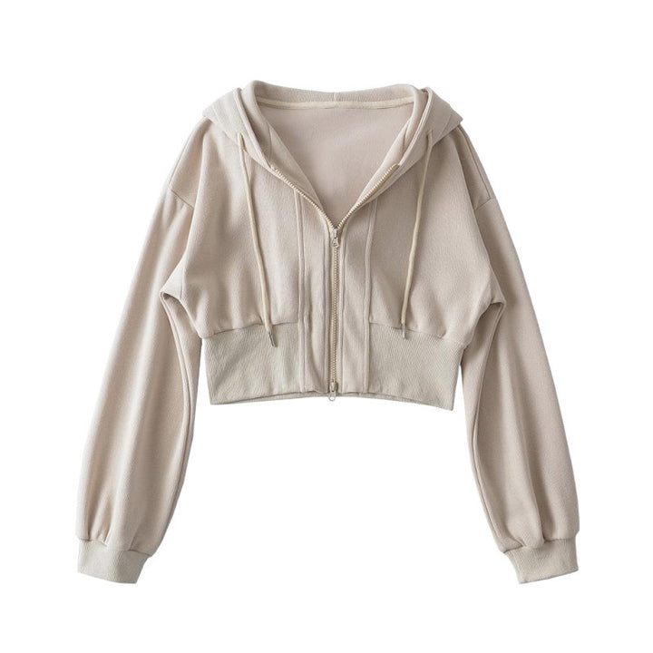 Damen cropped Kapuzenjacke mit Reißverschluss und elastischen Bündchen Drune
