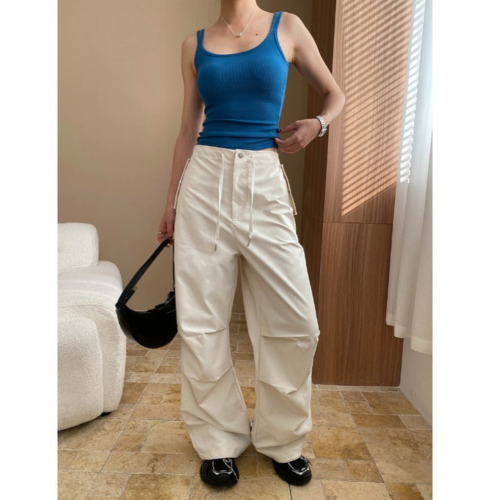 Damen lässige Stoffhose mit elastischem Bund und seitlichen Taschen Drune