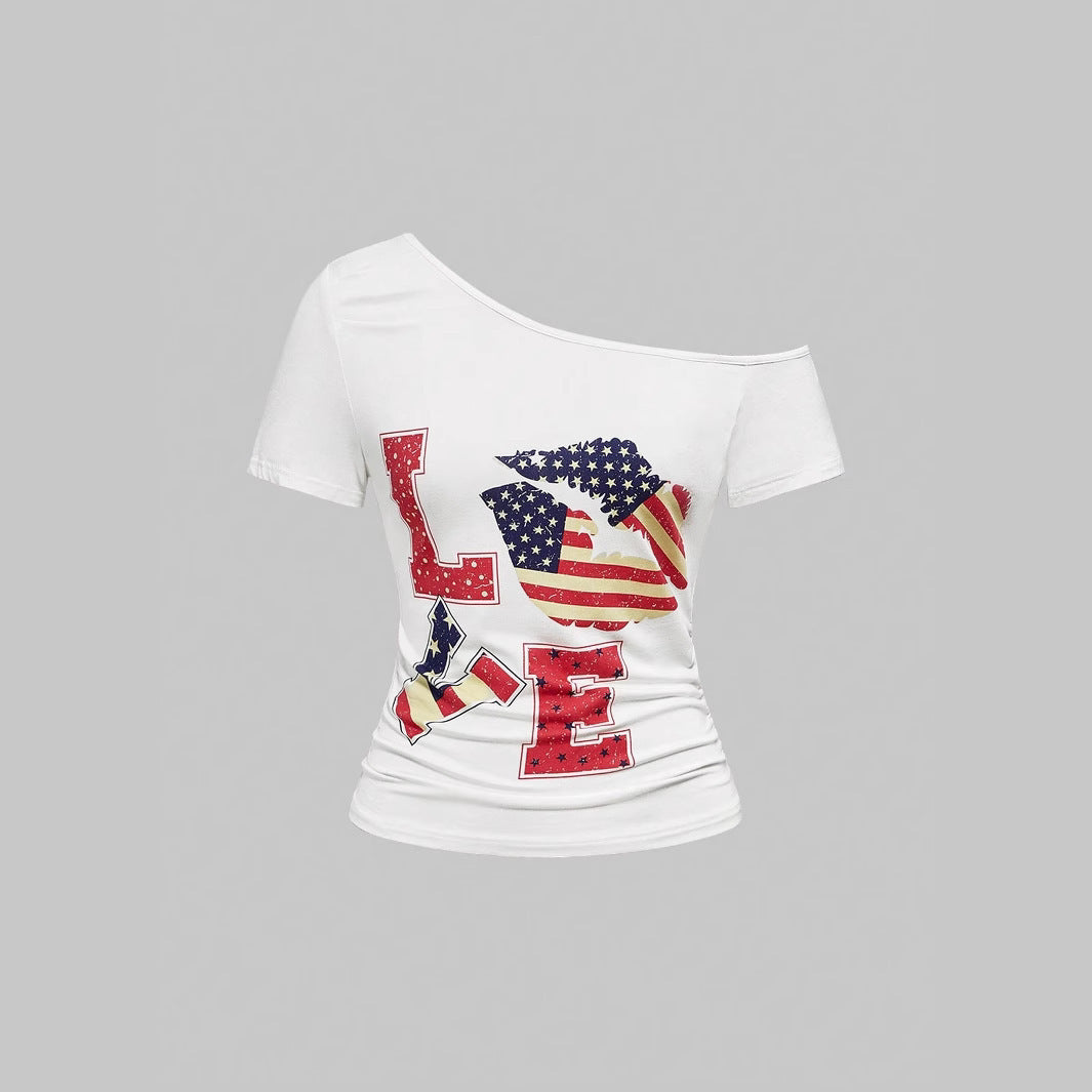 Damen Modisches Shirt mit großzügigem Ausschnitt und einzigartigem Grafikdesign Drune
