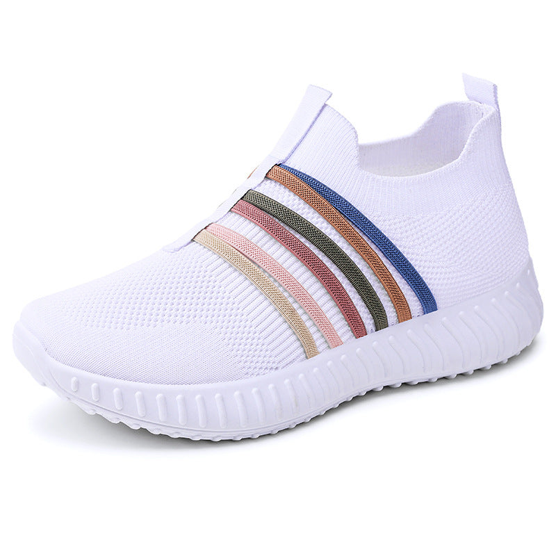 Damen nan leichte gestrickte Schlupfsneaker mit elastischen Zierbändern und stoßdämpfender EVA-Laufsohle Drune