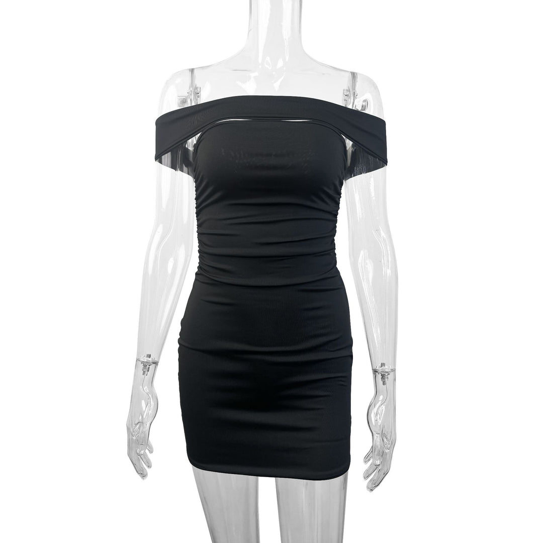 Damen Figurbetontes Wickelkleid mit schulterfreiem Design und Raffung Drune