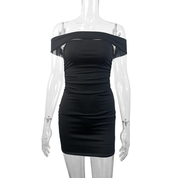 Damen Figurbetontes Wickelkleid mit schulterfreiem Design und Raffung Drune