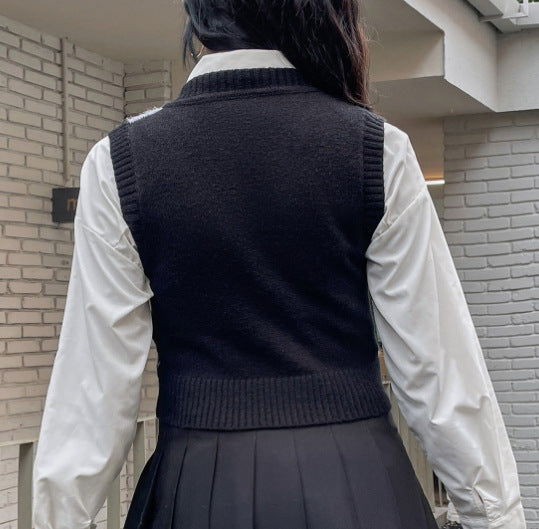Damen Strickweste mit kreativem Totenkopf-Muster Drune