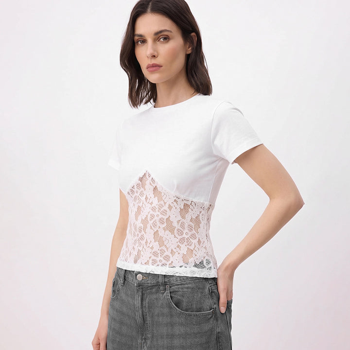 Damen Elegantes Oberteil aus Spitze und Jersey Drune