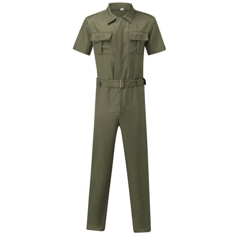 Herren nan Kurzarm-Arbeits-Overall mit Taillengürtel und Brusttaschen Drune
