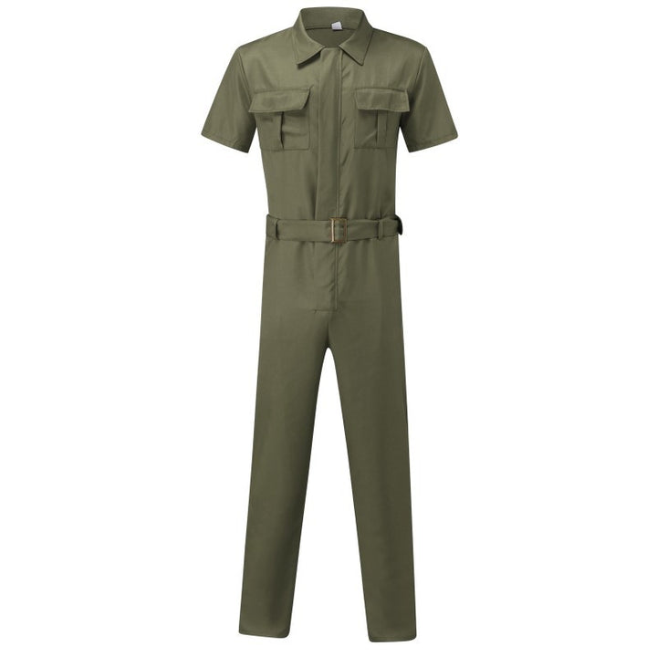 Herren nan Kurzarm-Arbeits-Overall mit Taillengürtel und Brusttaschen Drune