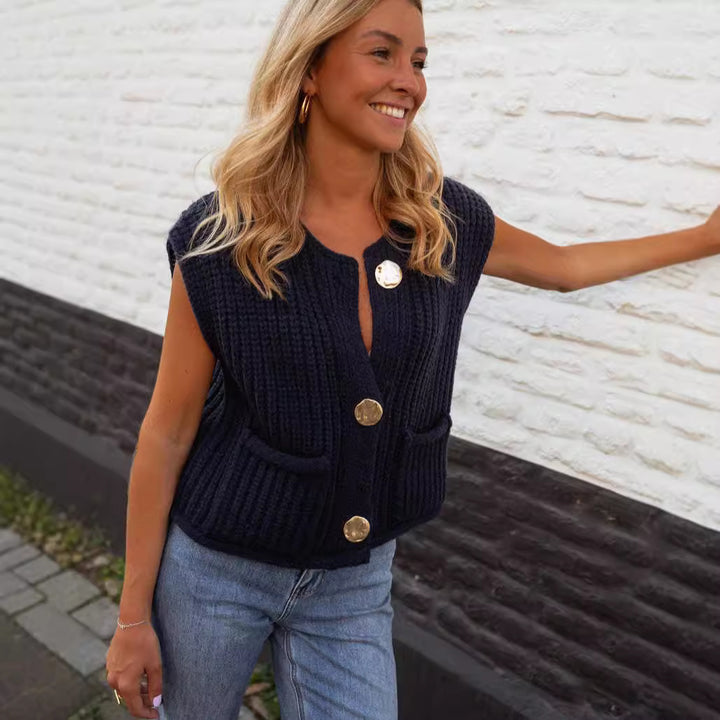 Damen Strickweste mit eleganten Knopfdetails und praktischen Taschen Drune