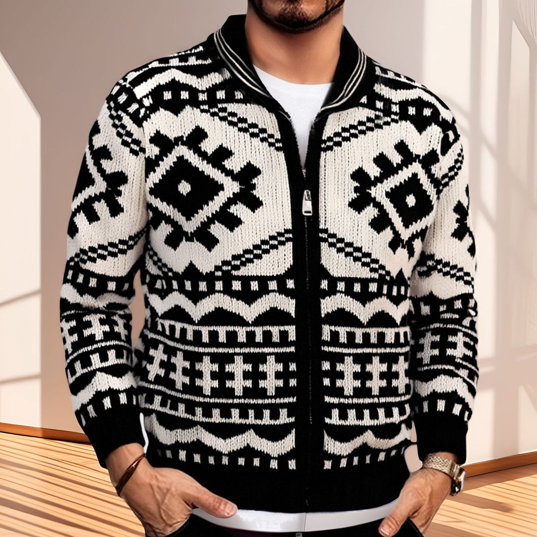 Herren Strickjacke mit Zopfmuster und Stehkragen Drune