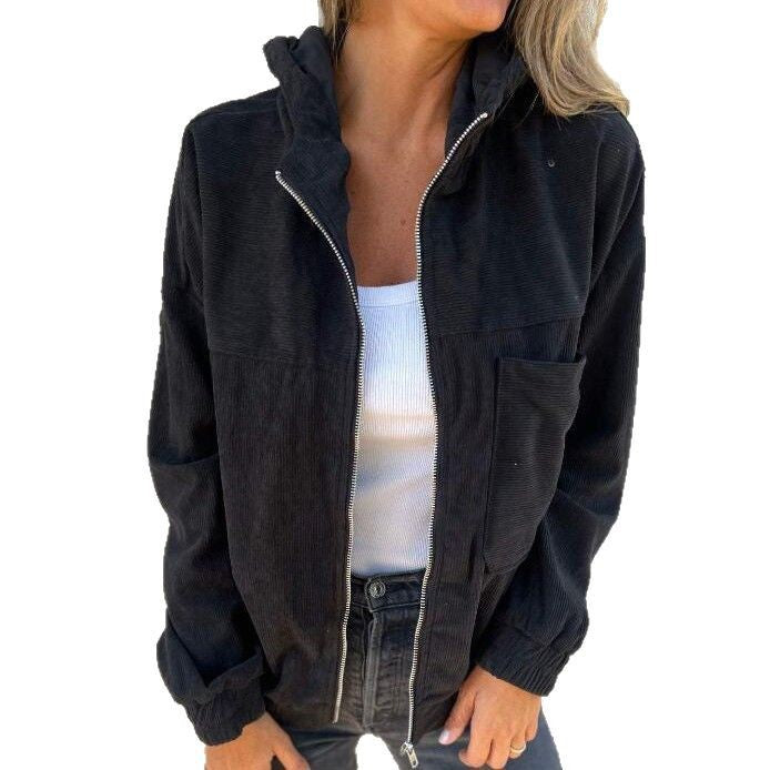Damen leicht taillierte Cordjacke mit praktischen Taschen Drune
