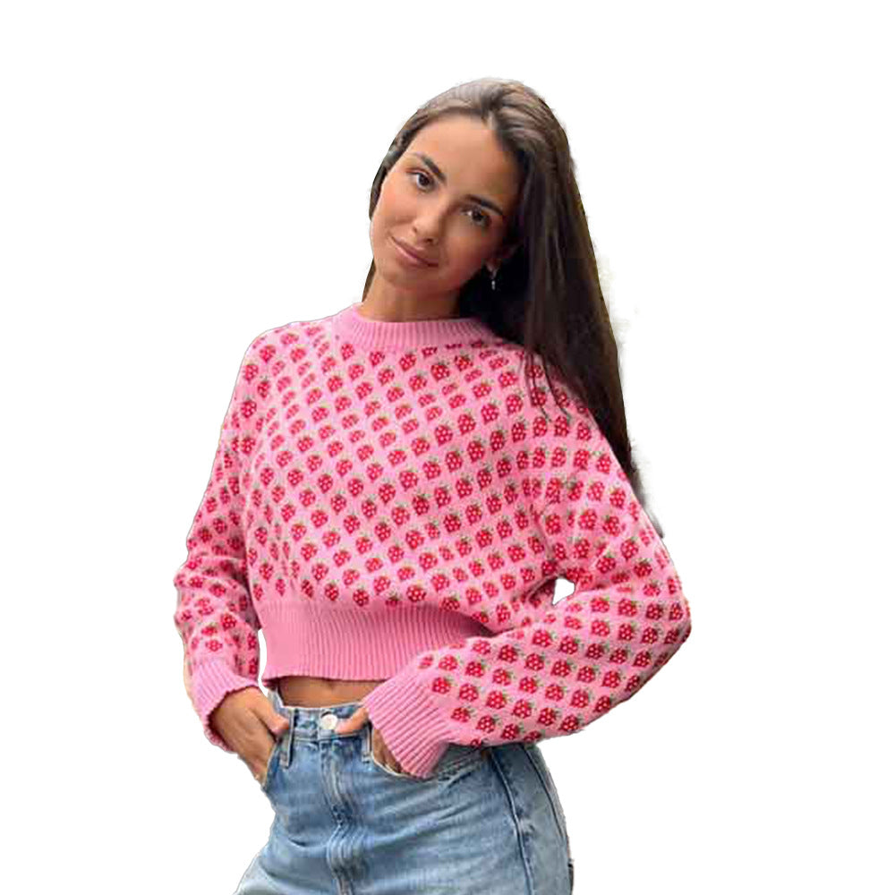 Damen modischer cropped Pullover mit floralem Muster Drune