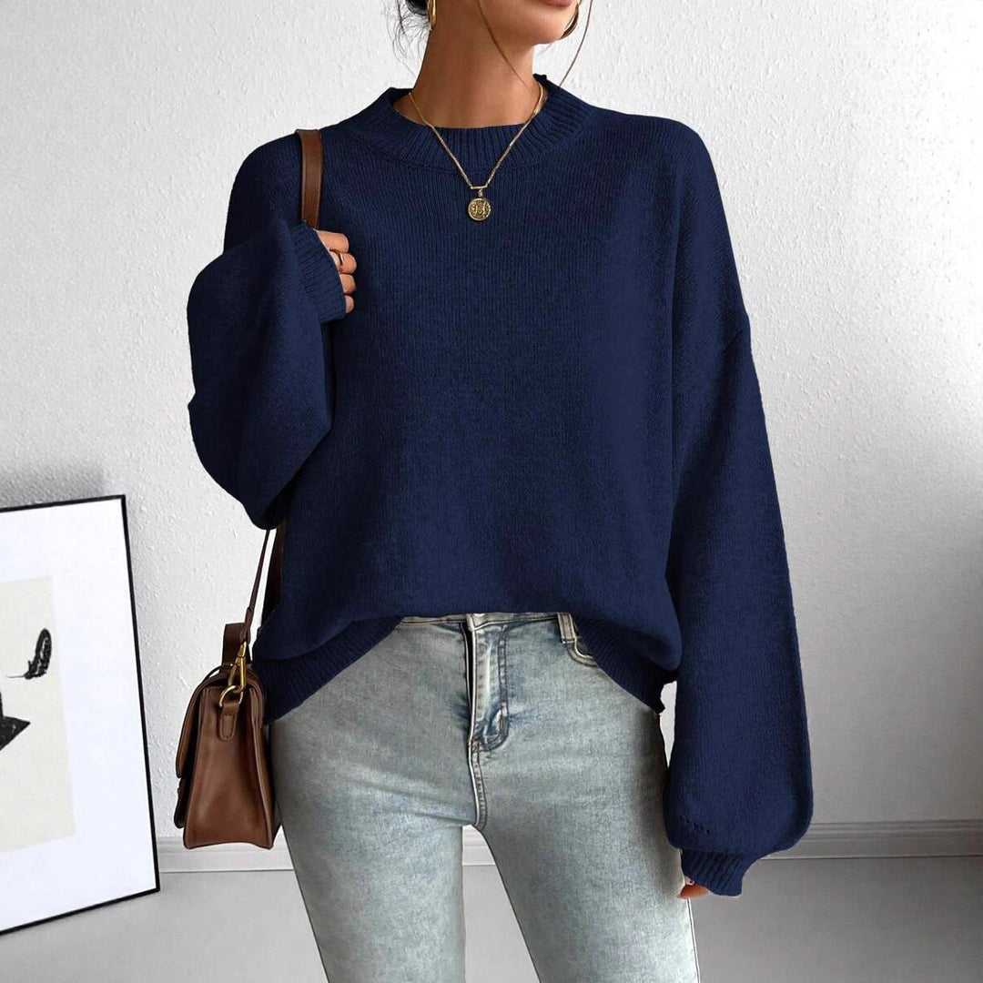Damen lässiger Pullover mit modischen Ballonärmeln und strukturiertem Stoff Drune