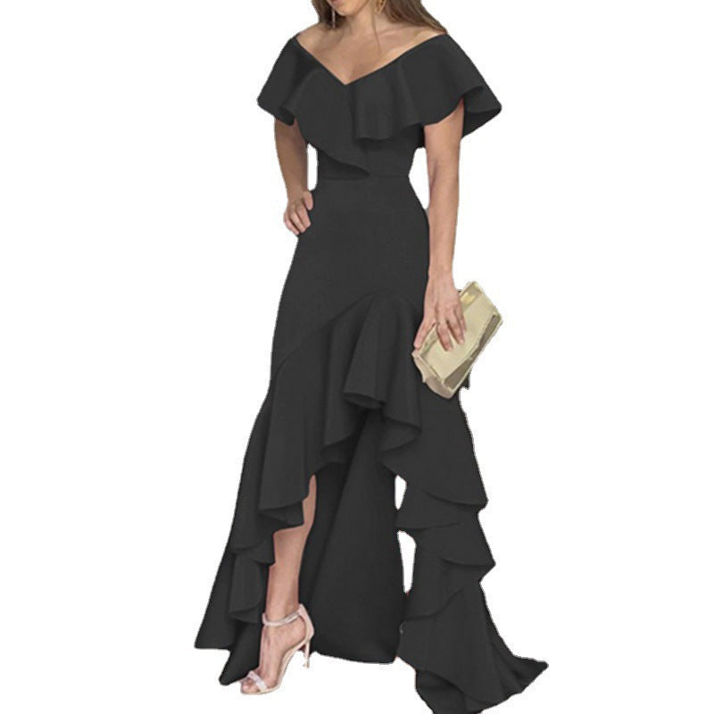 Damen Abendkleid mit asymmetrischem Rüschensaum Drune