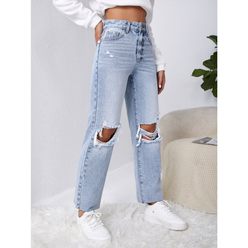 Damen Mom-Jeans im Vintage-Look mit Destroyed-Effekten Drune