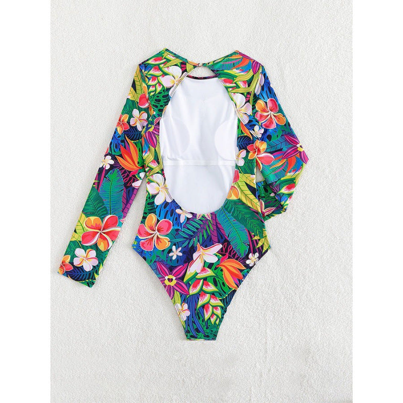 Damen Einteiler Badeanzug mit langem Arm und floralem Design Drune