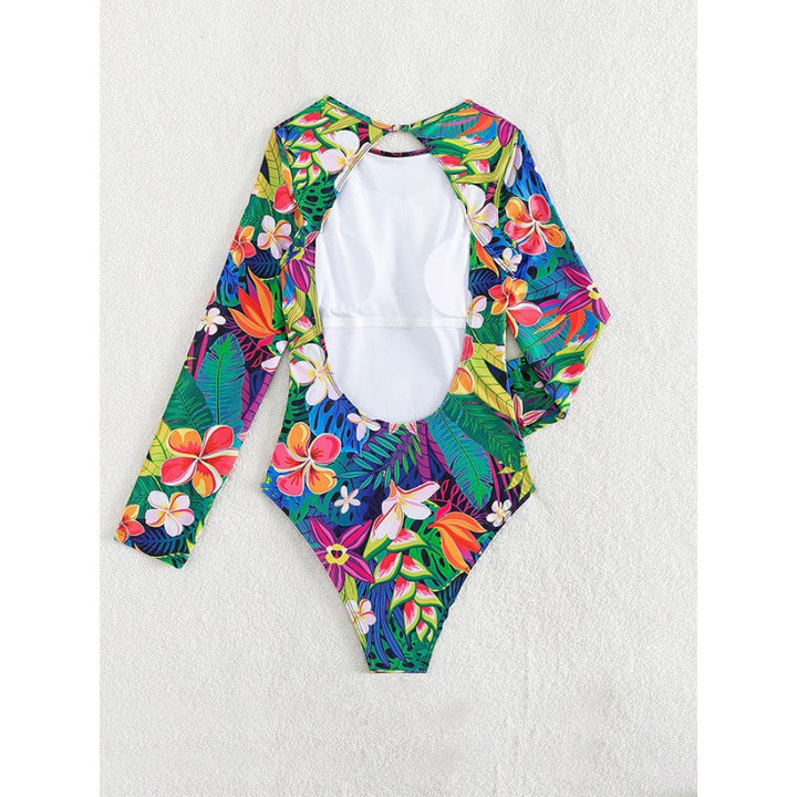 Damen Einteiler Badeanzug mit langem Arm und floralem Design Drune