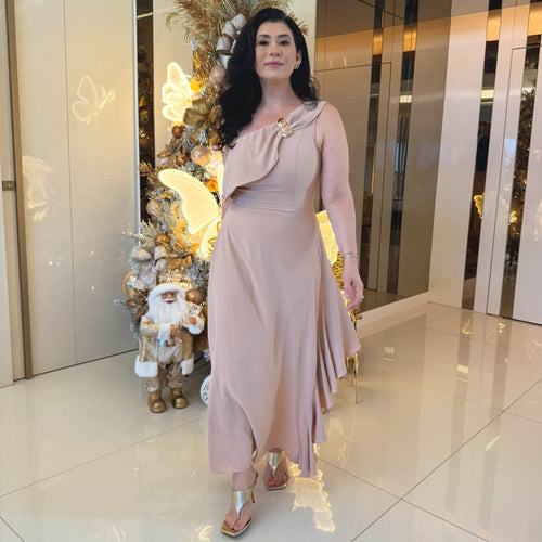 Damen Maxikleid mit eleganter Raffung Drune