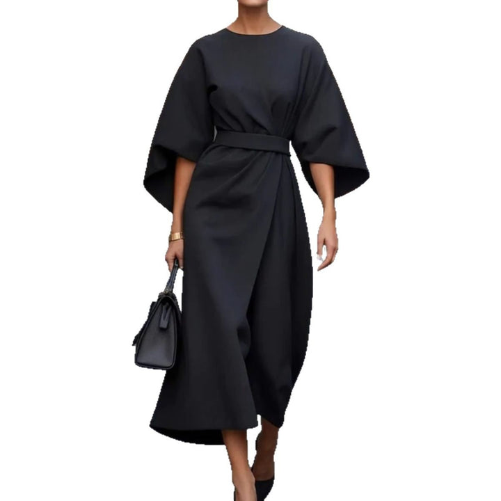 Damen elegantes Maxikleid mit weitem Schnitt und Taillengurt Drune
