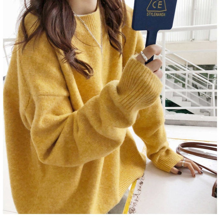 Damen Grober Oversized Pullover mit hohem Kragen und Rippstrick Drune