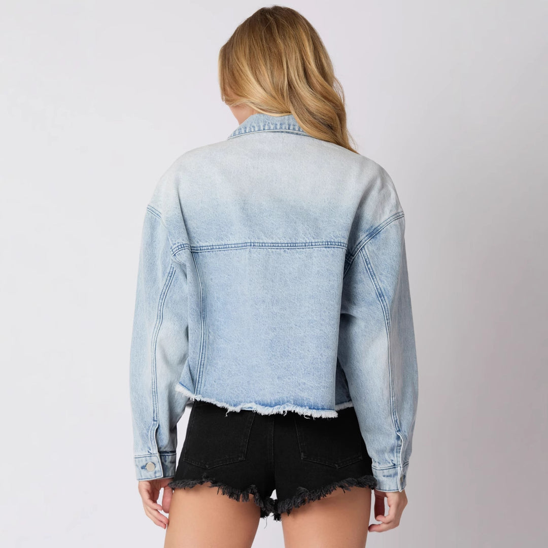 Damen trendige Jeansjacke mit bunten Football-Prints Drune