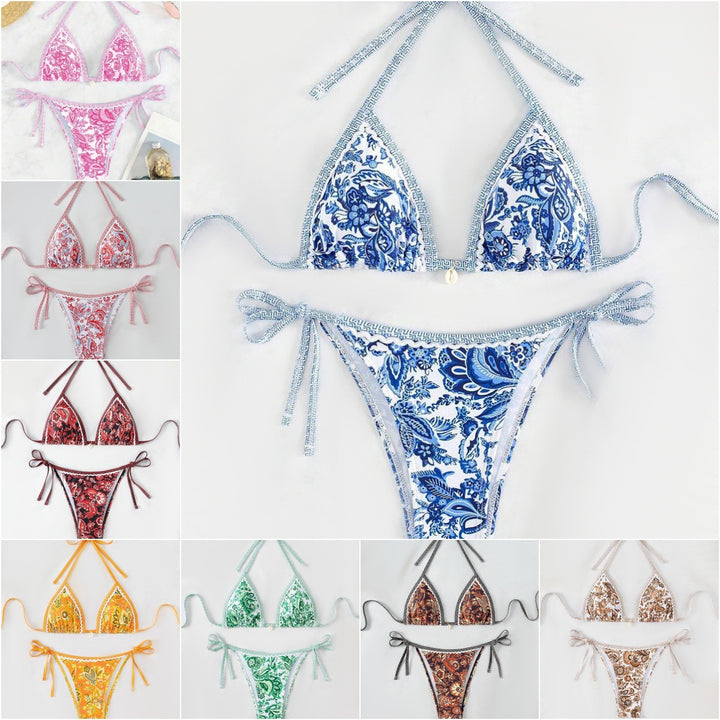 Damen Triangel-Bikini-Set mit verstellbaren Bindebändern und floralem Design Drune