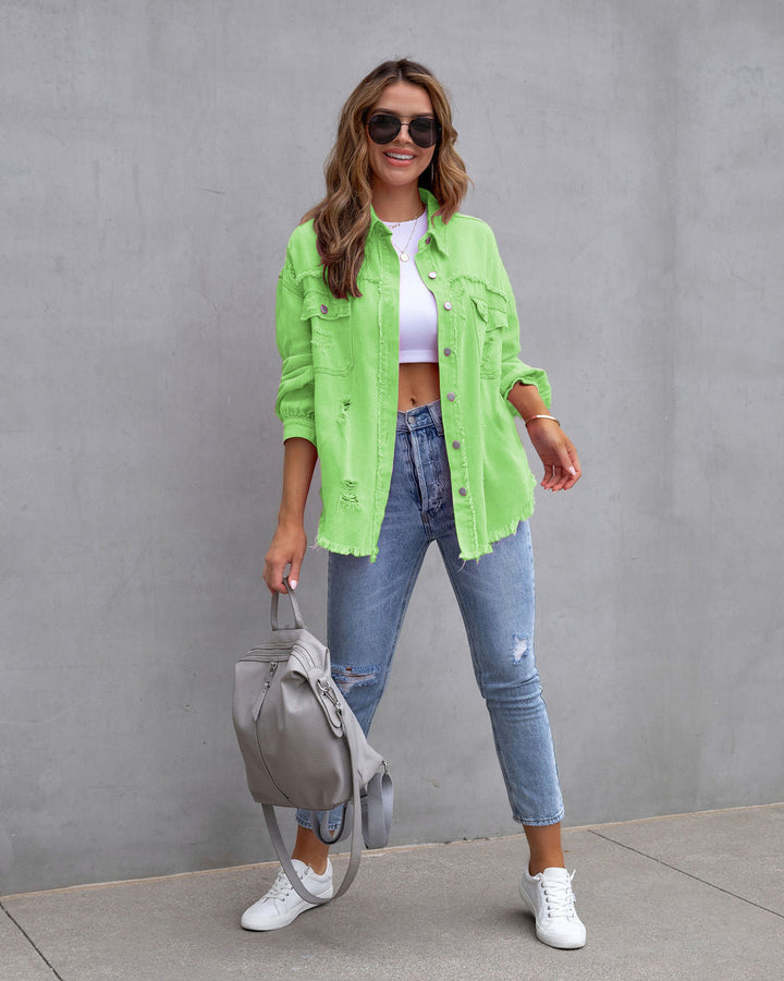 Damen stylische Oversized Jeansjacke mit distressed Effekt Drune