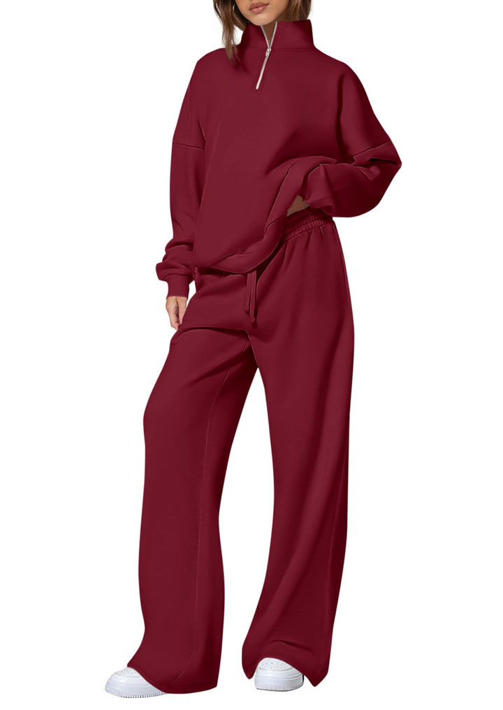 Damen lässiger Sweatpants-Set mit Stehkragen und Reißverschluss Drune