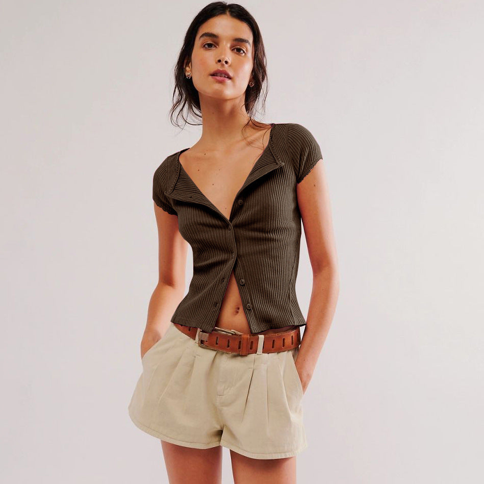 Damen kurzärmliges Rippenshirt Drune