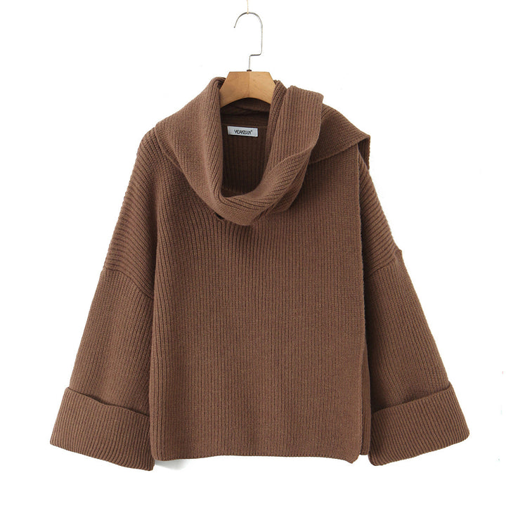 Damen Eleganter Strickpullover mit weitem Schnitt und lässigem Rollkragen Drune