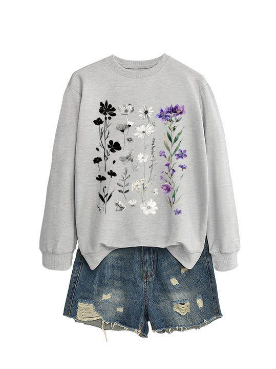 Damen Sweatshirt mit floralem Grafikdesign und weichem Innenfutter Drune