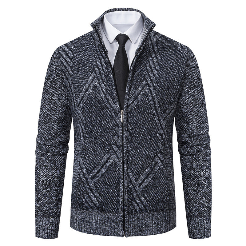 Herren elegante Strickjacke mit strukturiertem Zopfmuster und hochschließendem Kragen Drune