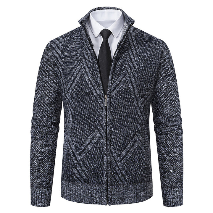 Herren elegante Strickjacke mit strukturiertem Zopfmuster und hochschließendem Kragen Drune