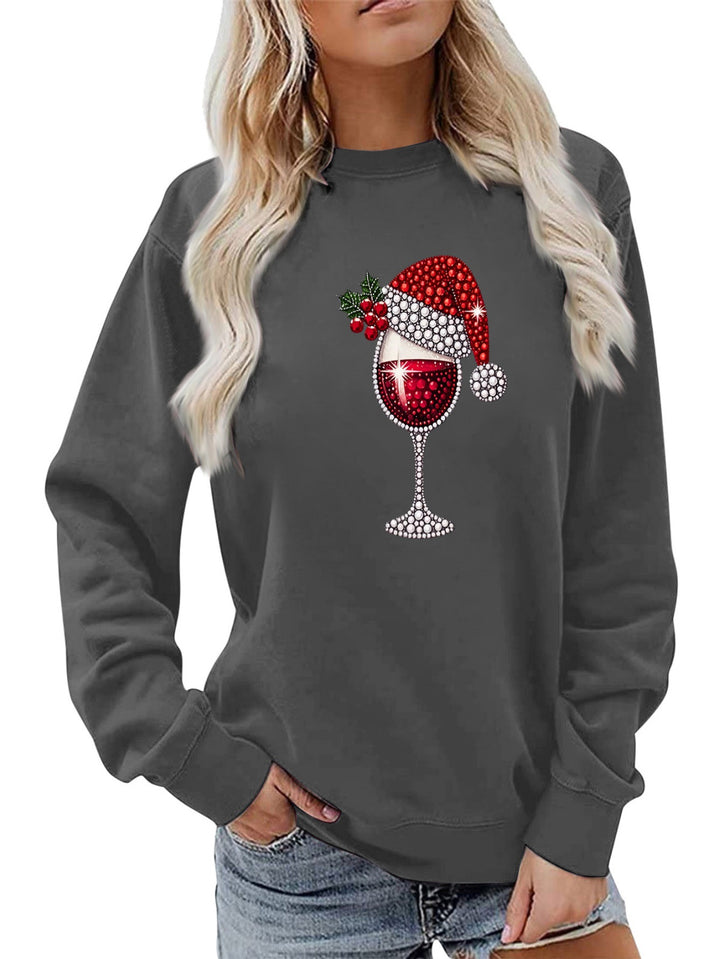 Damen Sweatshirt mit weichem Innenfutter und festlichem Weinmotiv Drune
