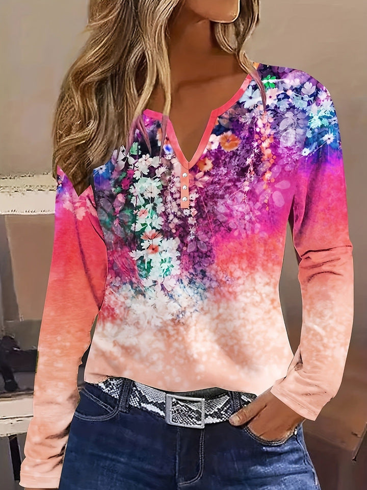 Drune | Floral Rundhals Langarmshirt