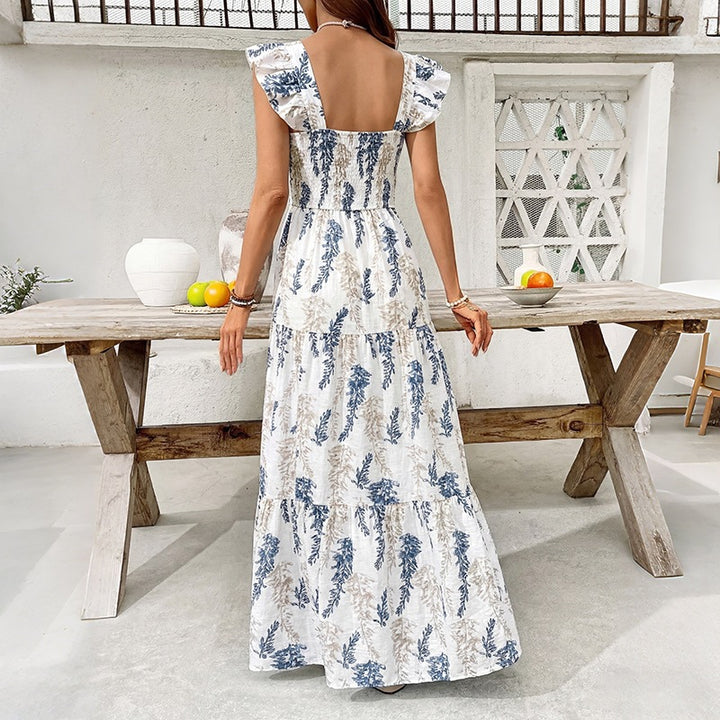 Damen Elegantes Maxi-Kleid mit floralem Print und schulterfreien Rüschenärmel Drune