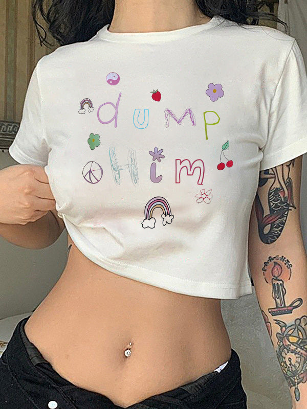 Damen Crop-T-Shirt mit kreativem Motiv und figurbetontem Schnitt Drune