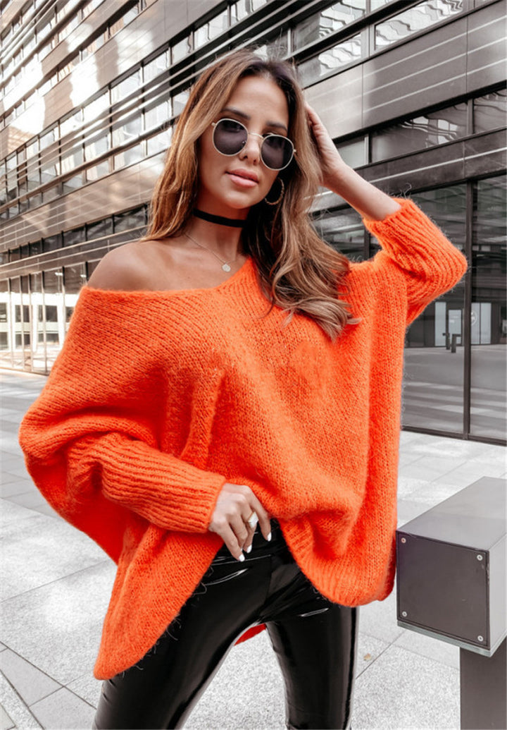 Damen Oversized Pullover mit weitem Ausschnitt Drune