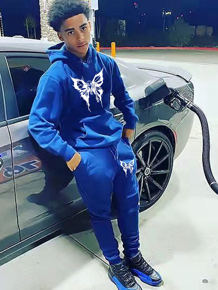 Damen Sportliches Hoodie- und Jogginghose-Set mit detailliertem Schmetterlingsmotiv Drune