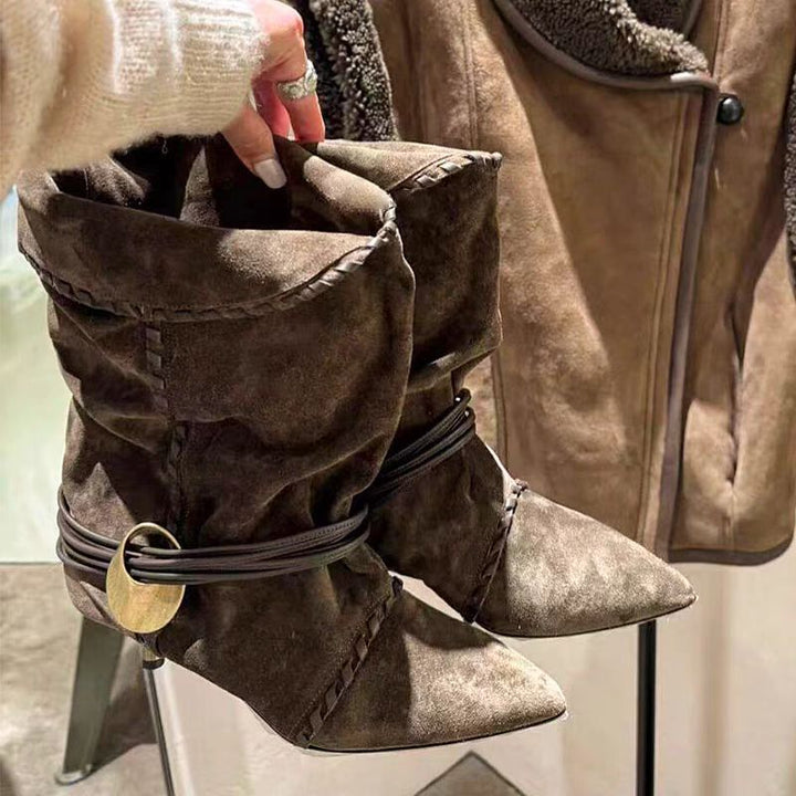 Damen Slouchy Knöchelstiefel mit dekorativem Schnallen-Detail Drune