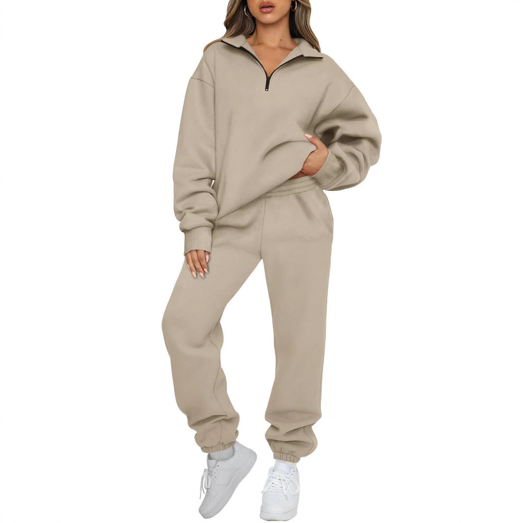 Damen nan Oversize Sweatshirt mit halbem Reißverschluss und Highwaist Jogginghose Set Drune