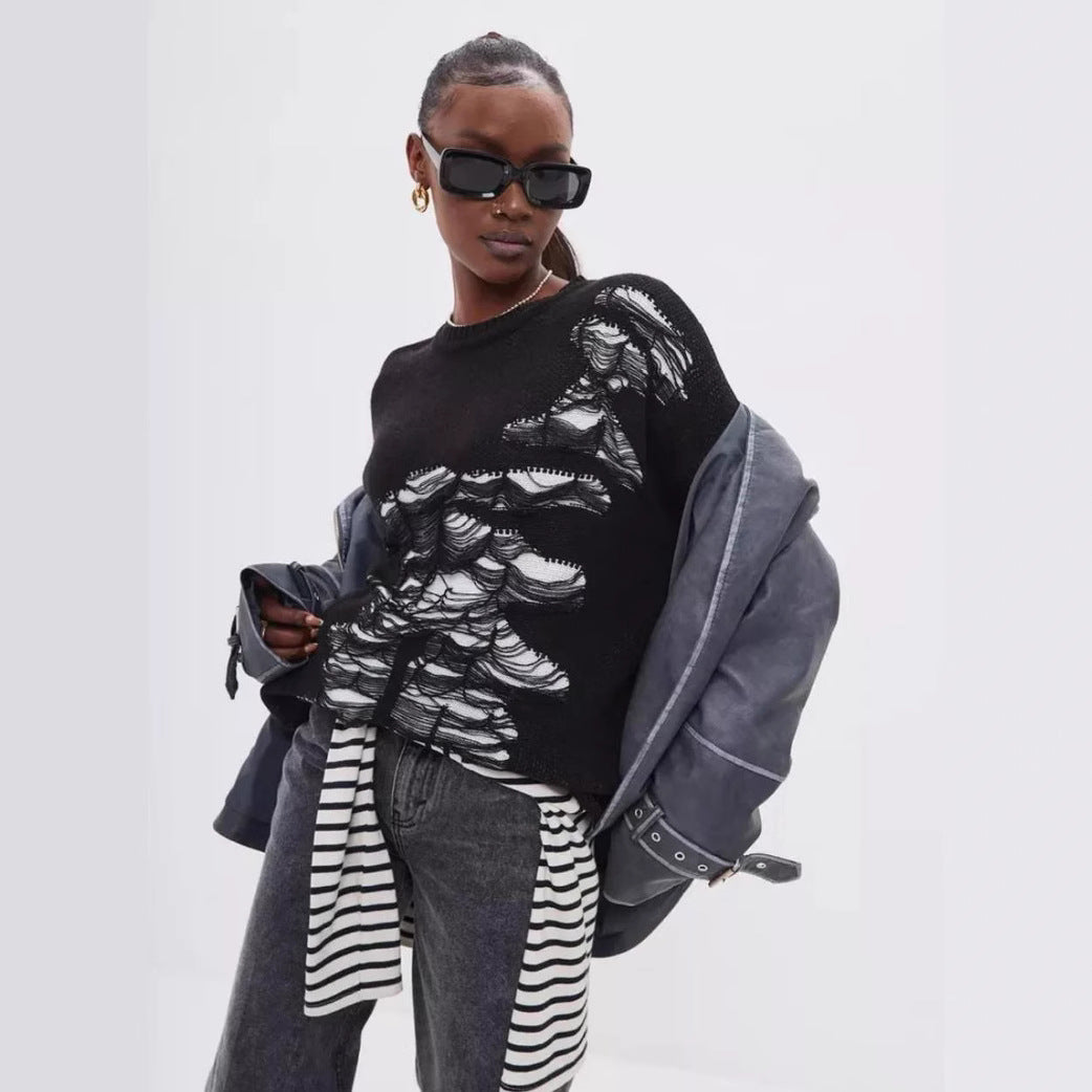 Damen Oversized Pullover mit kreativem Strukturdesign und einzigartigen Details Drune