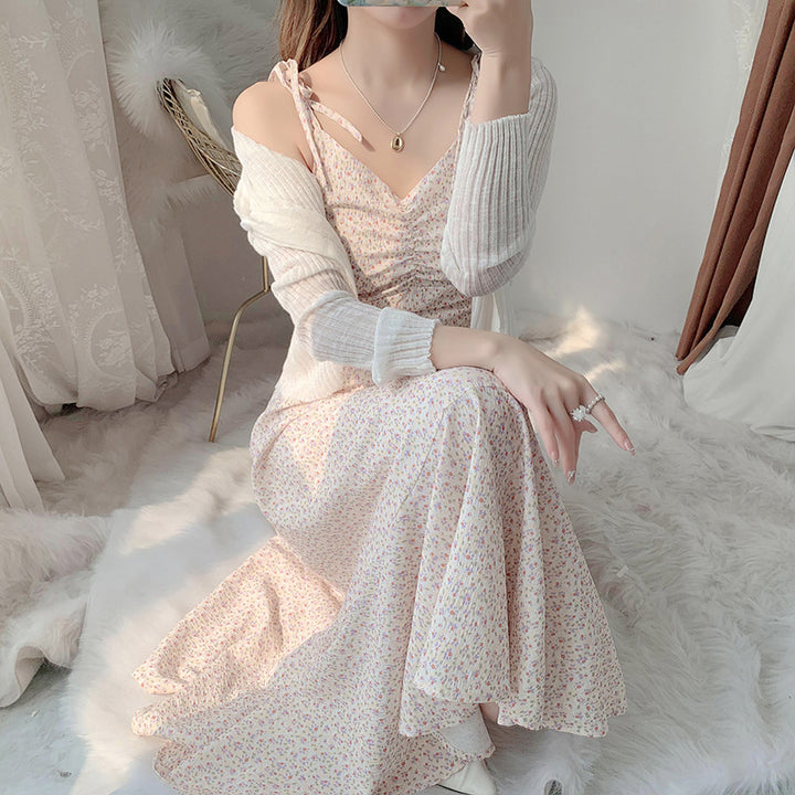 Damen Sommerkleid mit geflochtenen Trägern und Rüschendetails Drune