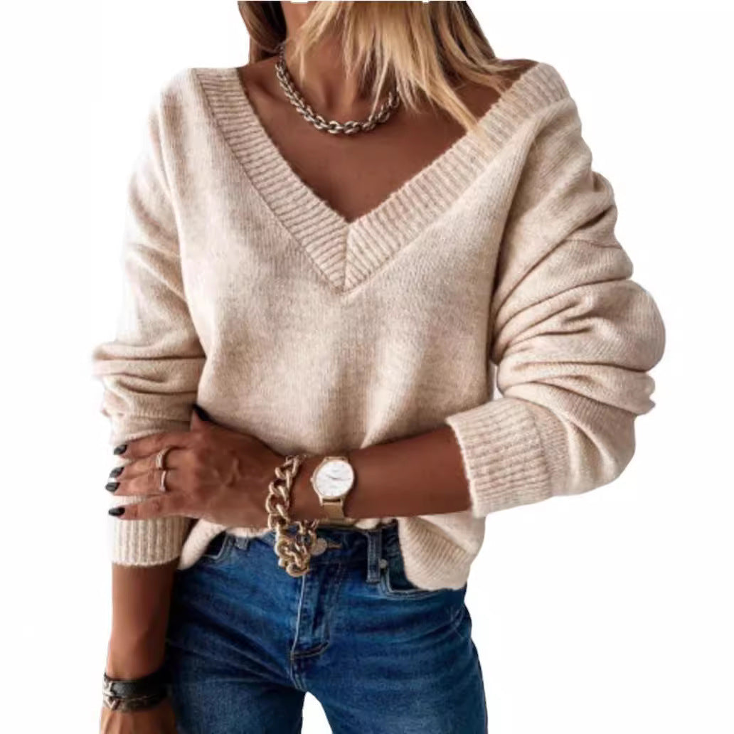 Damen lässiger V-Ausschnitt Pullover aus weichem Strick Drune